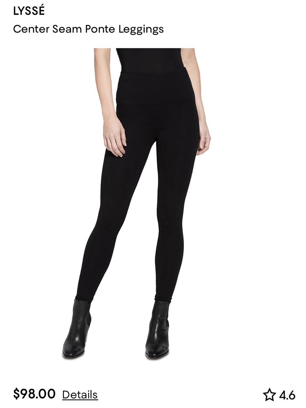 Lysse Black Ponte Leggings Center Seam XS BNWT! Pull on slimming Satin Waistband